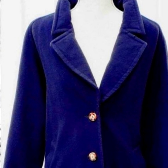 Vintage WOOL & CASHMERE Navy Margareta Car Coat/Pea Coat with Royal Purple Inter - Picture 1 of 5